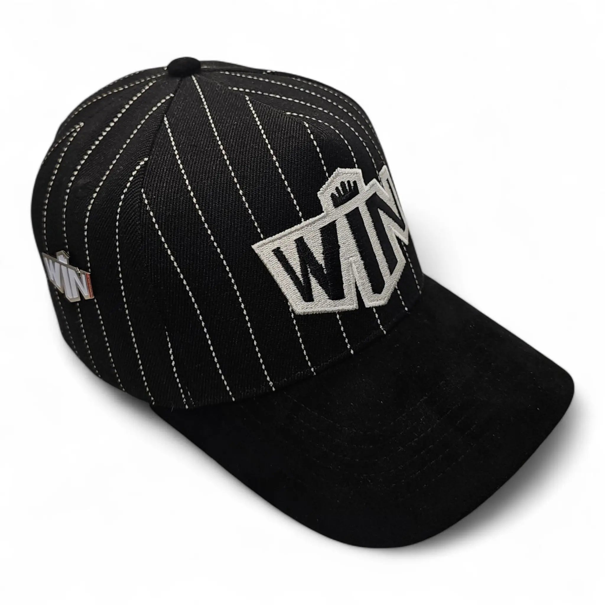 win baseball hat  black stripped