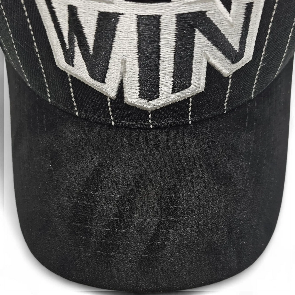 win baseball hat  black stripped